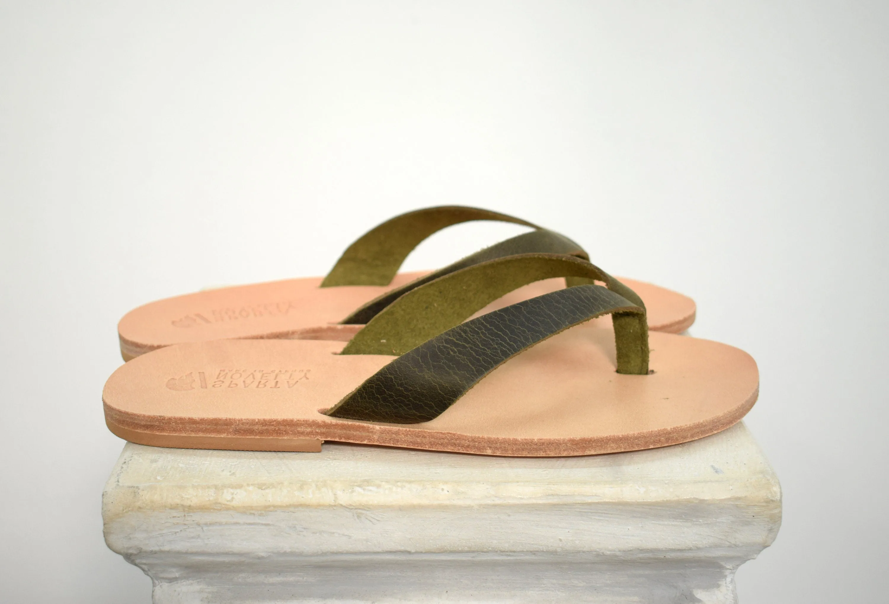 Flip flop Greek Leather sandals - slipers Men, Thongs Blue Color, leather sole - insole