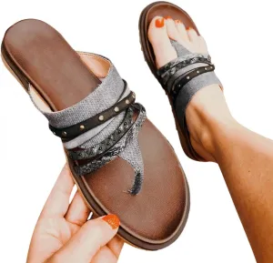 Gibobby Sandals for Women Dressy Summer Women's Sandals Strappy Open Toe Casual Roman Shoes Flat Slippers Braided Sandals