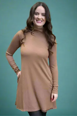 Hand Stitch Detail Mock Neck Dress - Mocha