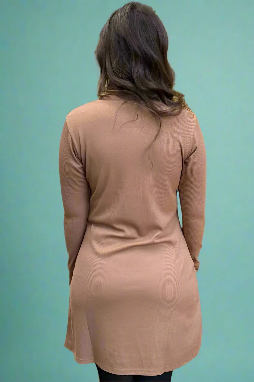 Hand Stitch Detail Mock Neck Dress - Mocha