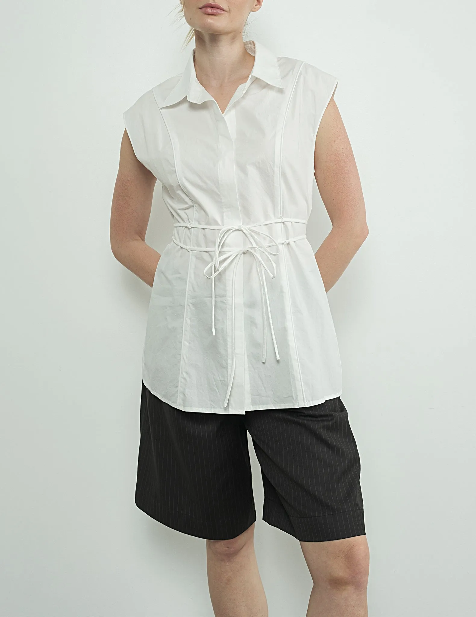 Ilona Belted Sleeveless Button Up Shirt