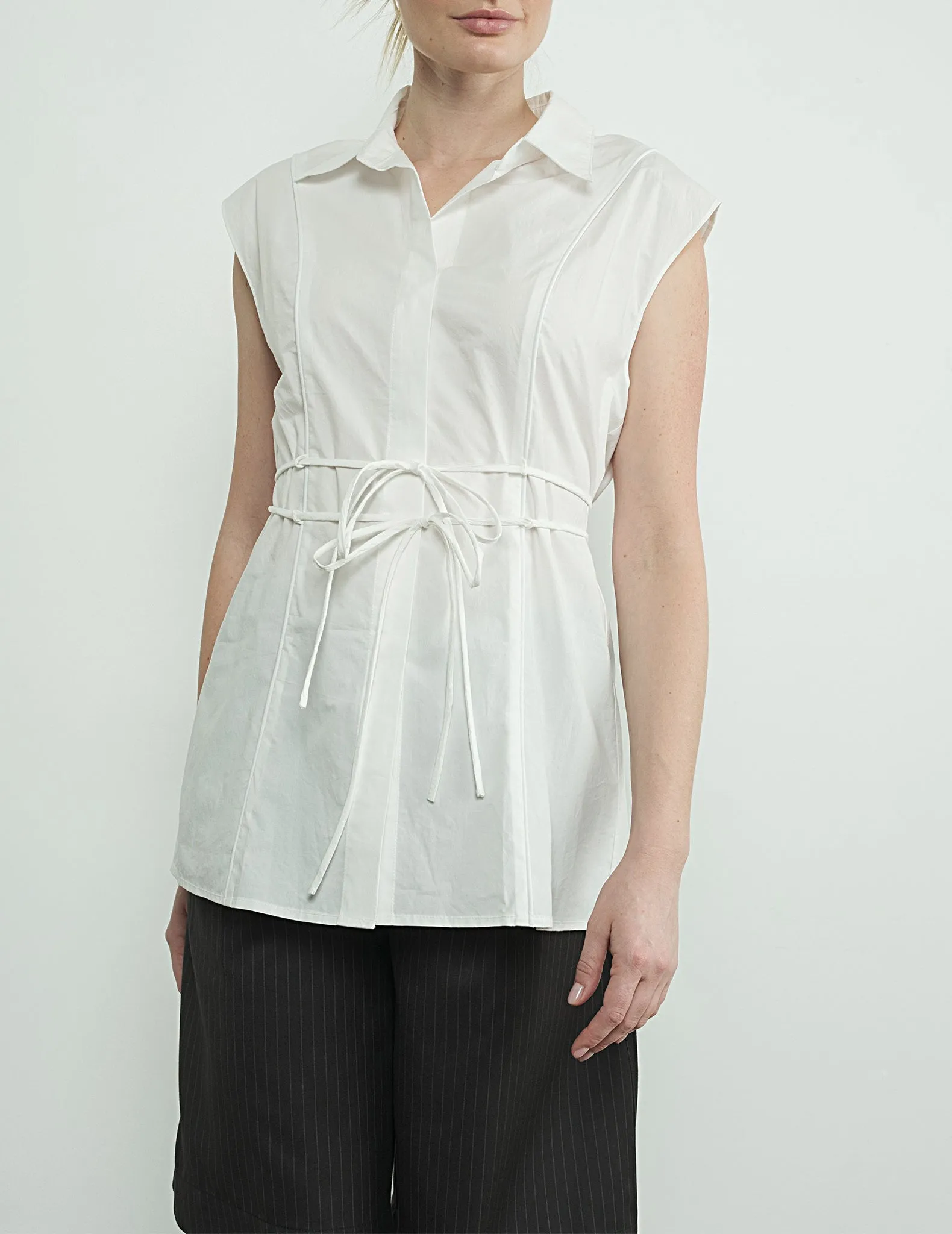 Ilona Belted Sleeveless Button Up Shirt