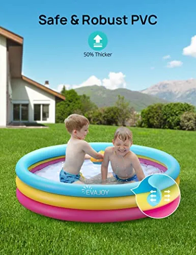 Inflatable Kiddie Pool, Evajoy 58'' x 13'' Ground Swimming Pool for Kids,Large Dog Pool Children Family Kid Toddler Pool, 3 Rings Baby Pool Center for Backyard and Garden