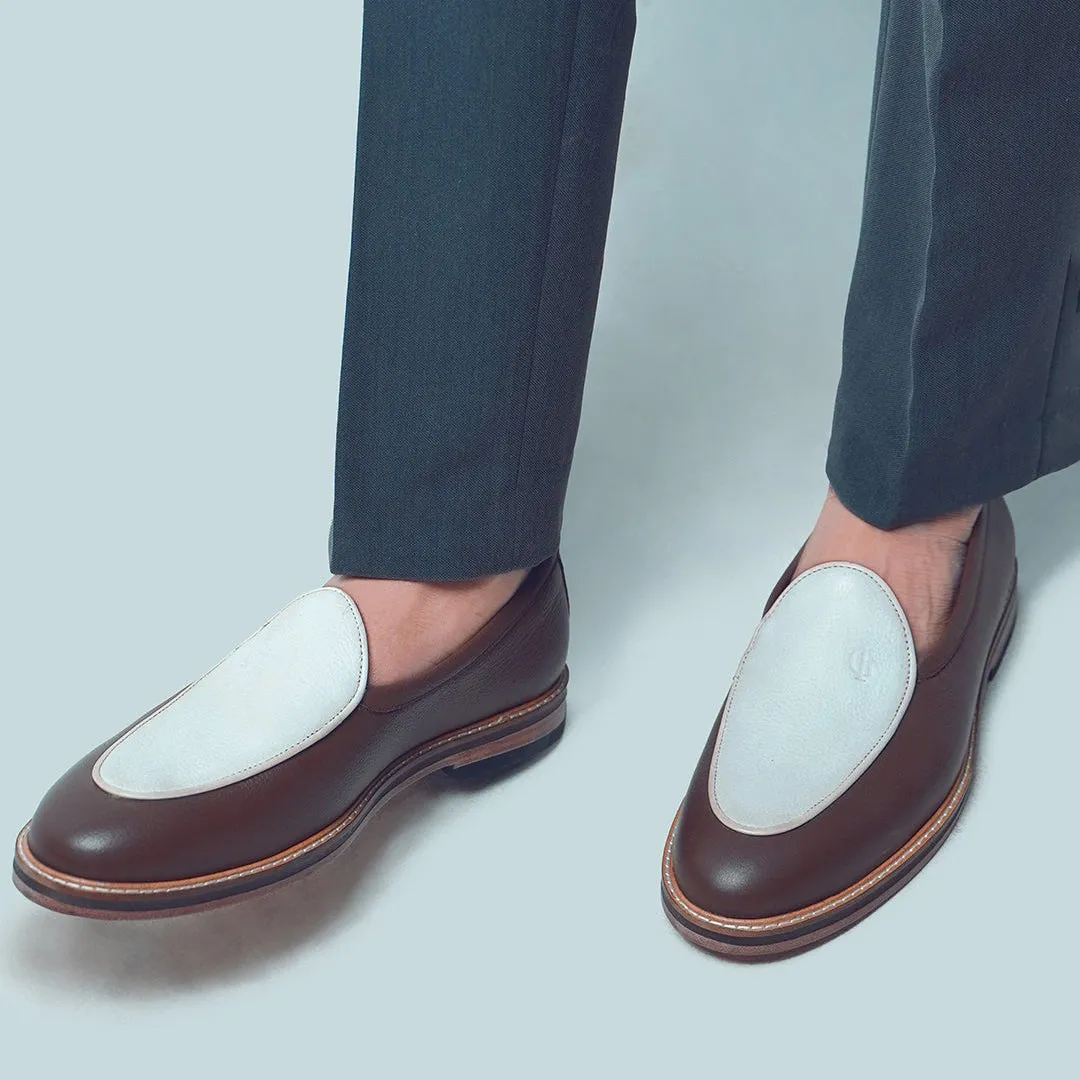 Kylian- Men's Brown and White Pebble Grain Leather Loafer