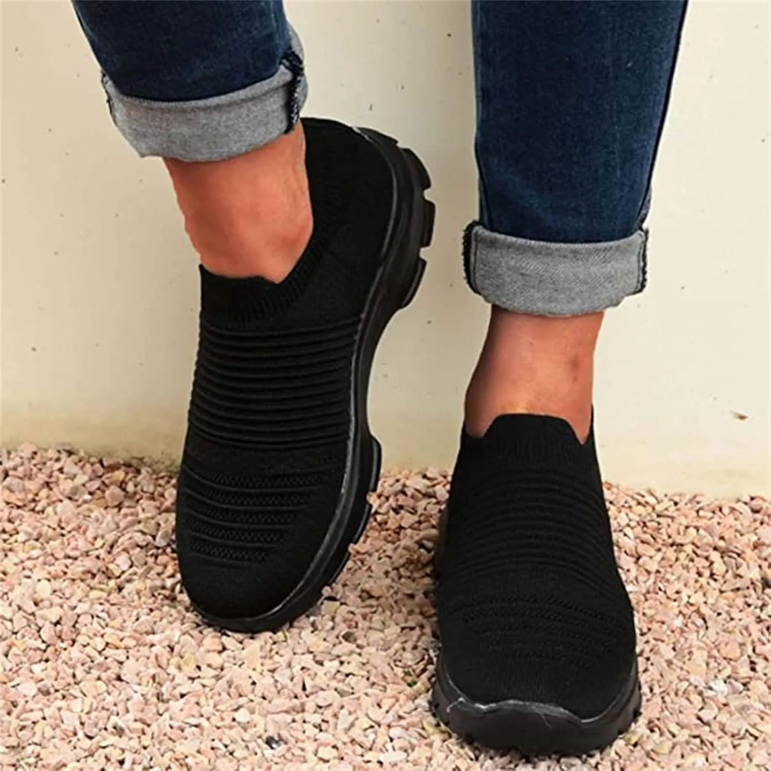 Ladmiple Walking Shoes Women Comfort Slip On Sneakers Breathable Lightweight Non Slip Mesh Gym Running Workout Shoes