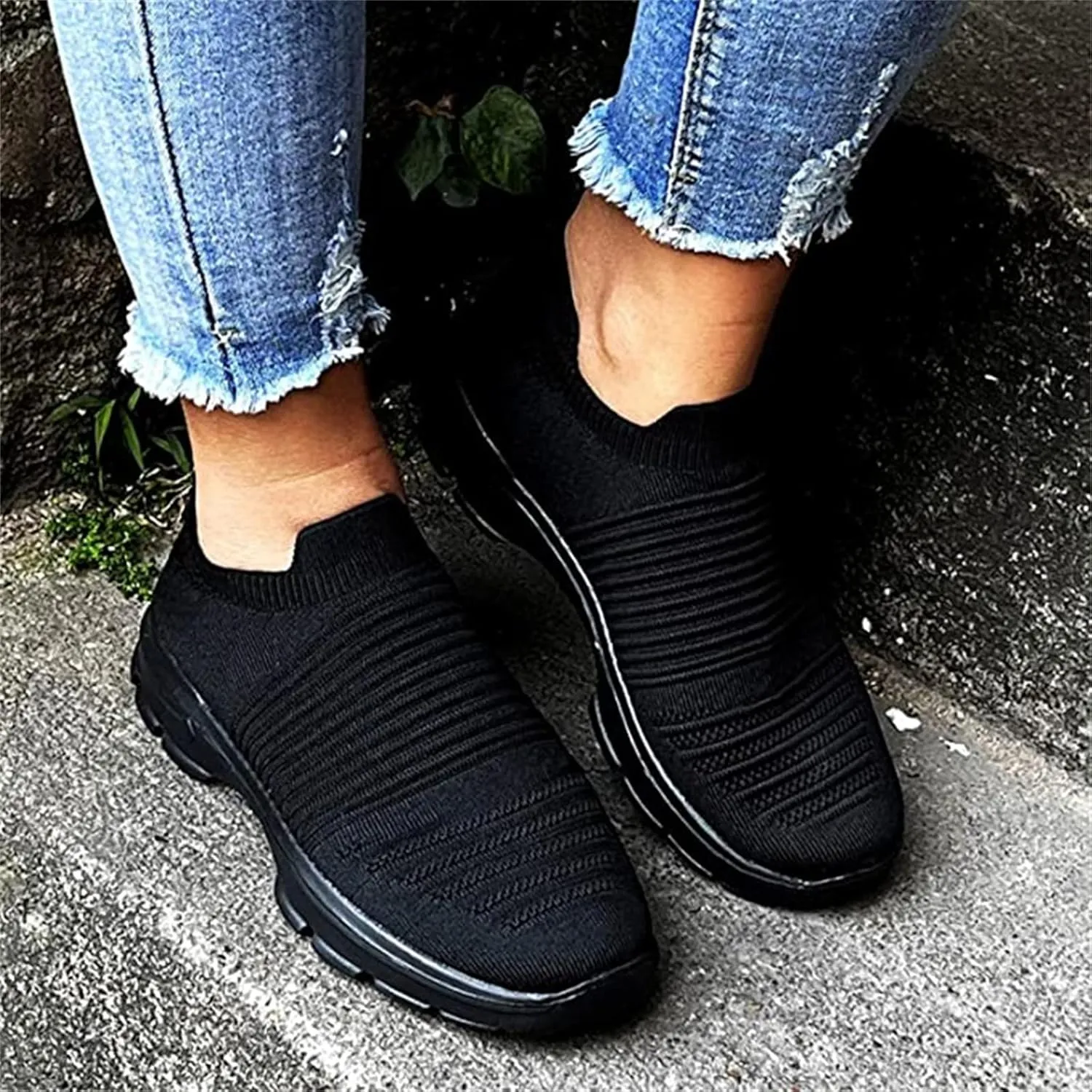 Ladmiple Walking Shoes Women Comfort Slip On Sneakers Breathable Lightweight Non Slip Mesh Gym Running Workout Shoes