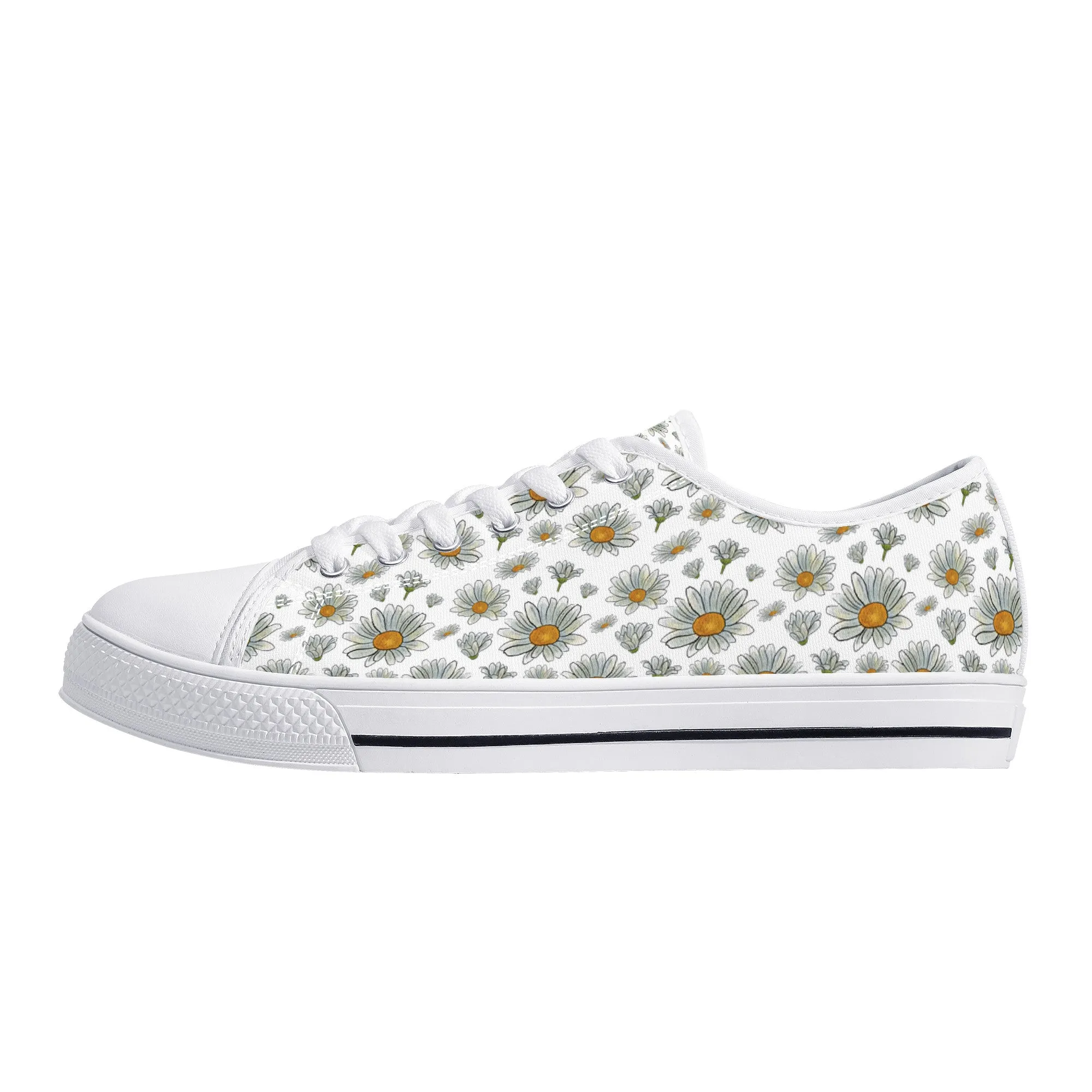 Large Watercolor Summer Daisies Blooming Against a White Background Canvas Sneakers