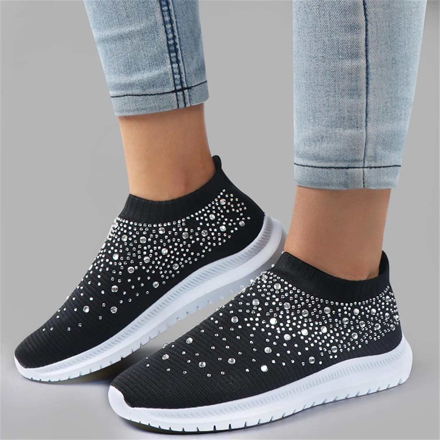 Lausiuoe Running Shoes For Women Arch Support Slip On Breathable Walking Shoes Fashion Sneakers Gym Workout Tennis Shoes