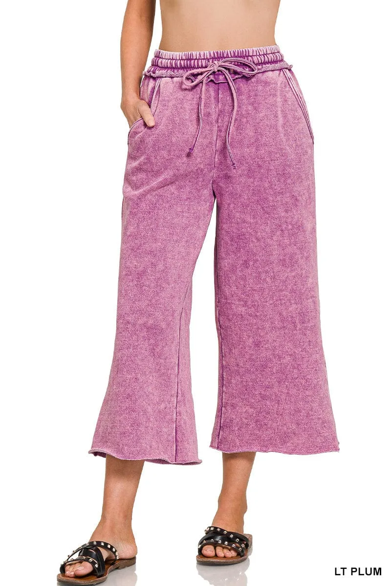 Light Plum Acid Wash Fleece Palazzo Sweatpants
