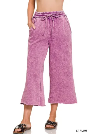 Light Plum Acid Wash Fleece Palazzo Sweatpants