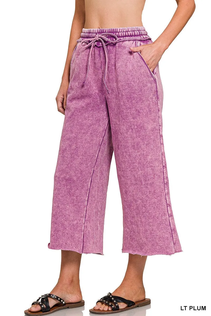Light Plum Acid Wash Fleece Palazzo Sweatpants