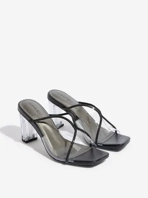 LUNA BLU Black Diamante Embellished Vinyl Heel Sandals