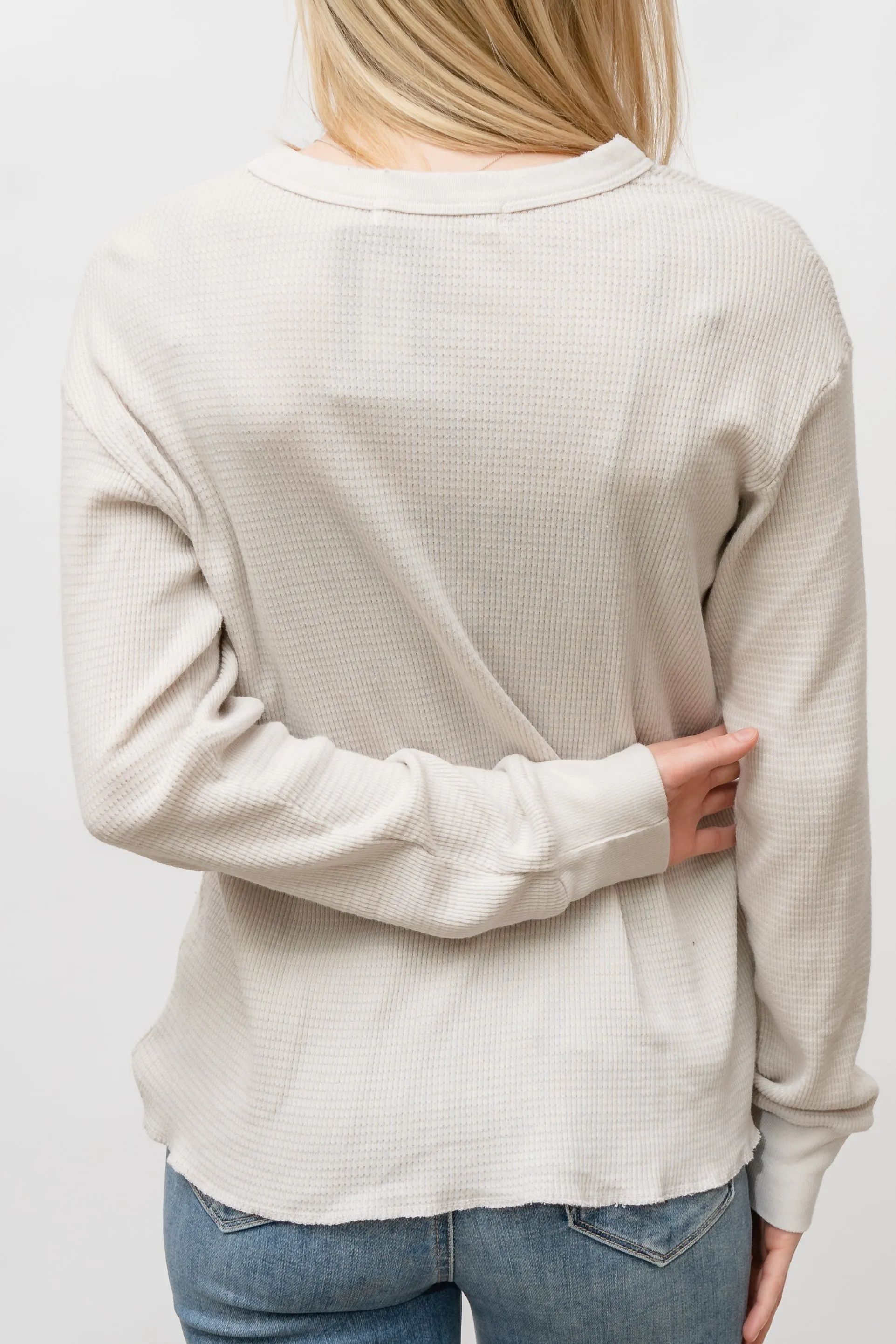 MILFORD DISTRESSED THERMAL LONG SLEEVE - VINTAGE WHITE