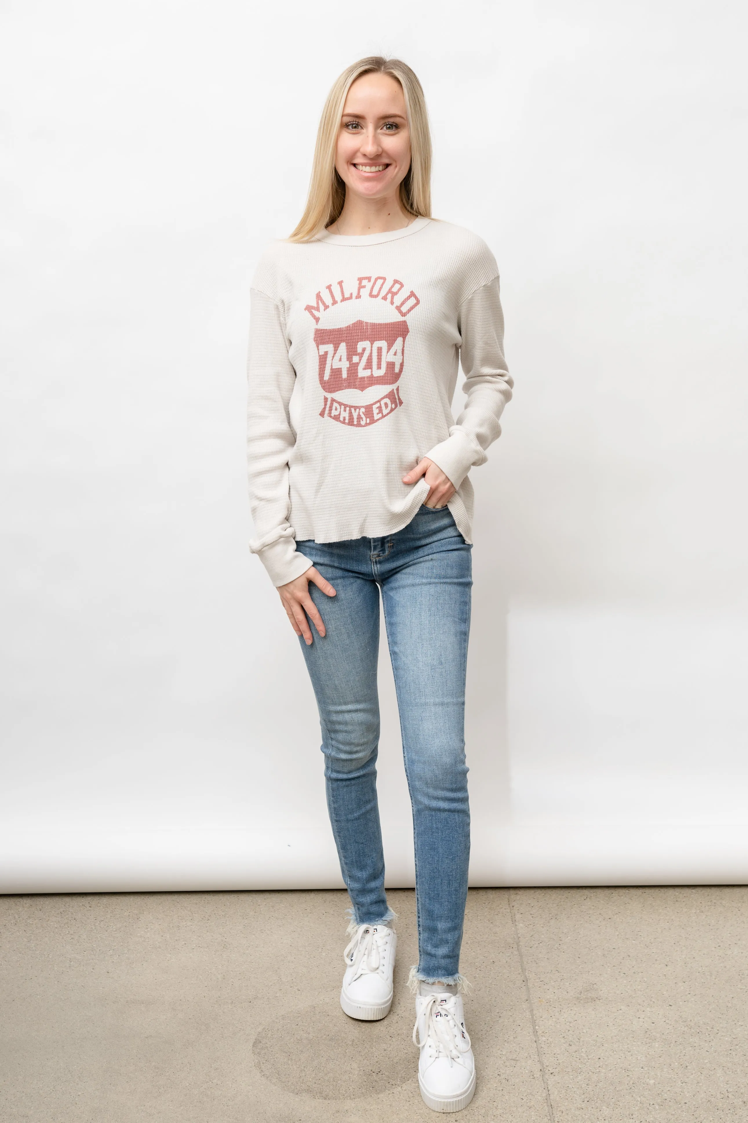 MILFORD DISTRESSED THERMAL LONG SLEEVE - VINTAGE WHITE