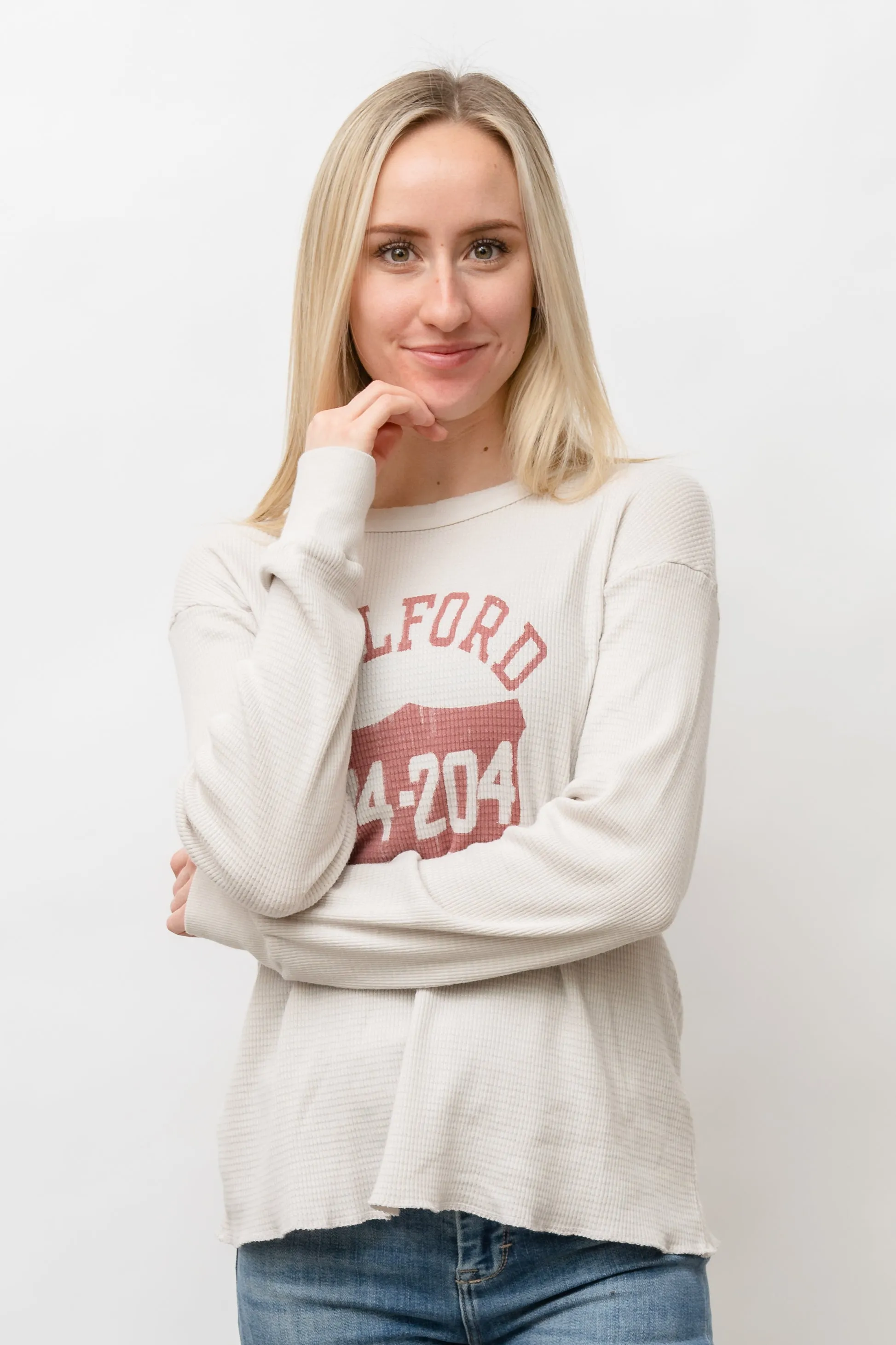 MILFORD DISTRESSED THERMAL LONG SLEEVE - VINTAGE WHITE