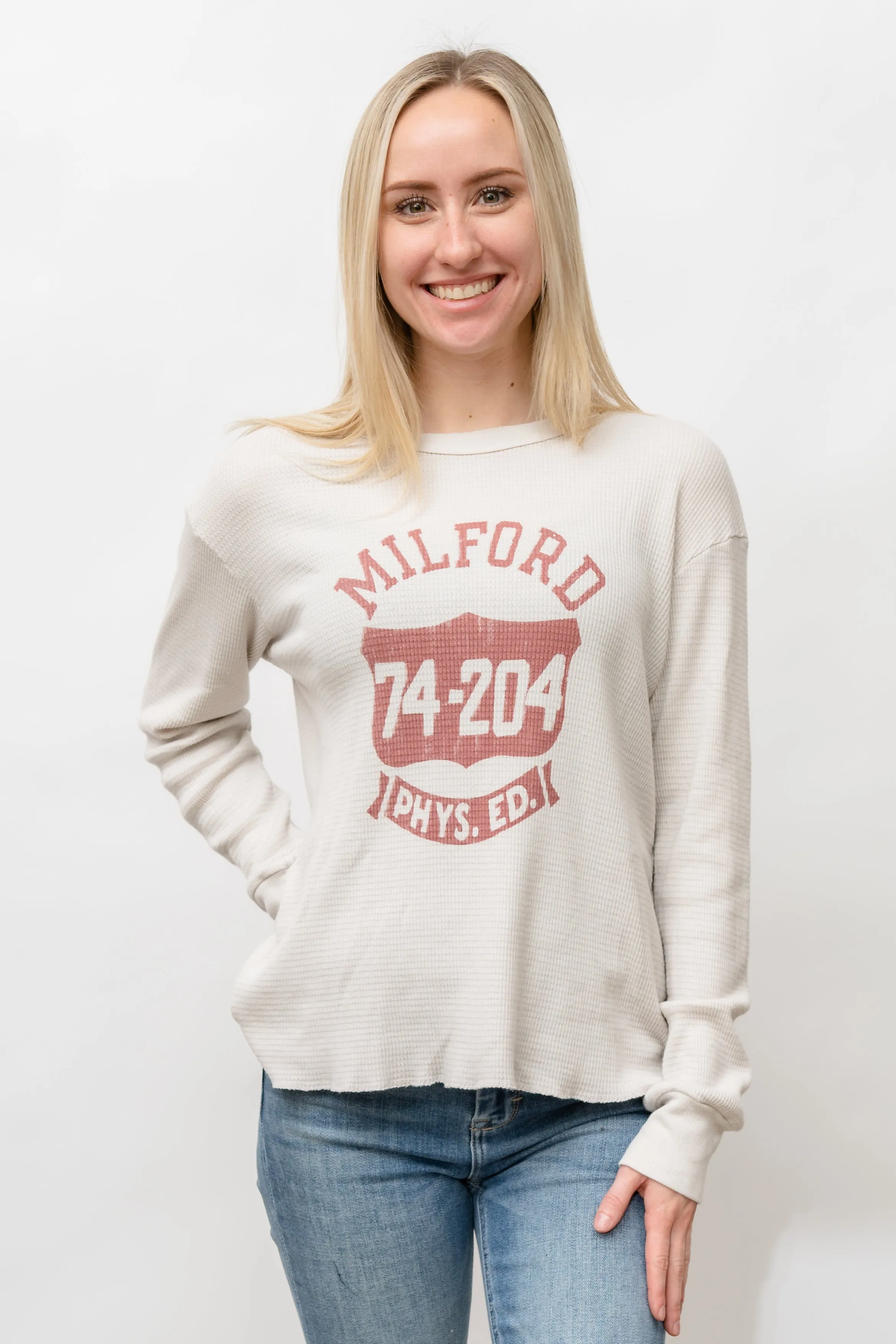 MILFORD DISTRESSED THERMAL LONG SLEEVE - VINTAGE WHITE