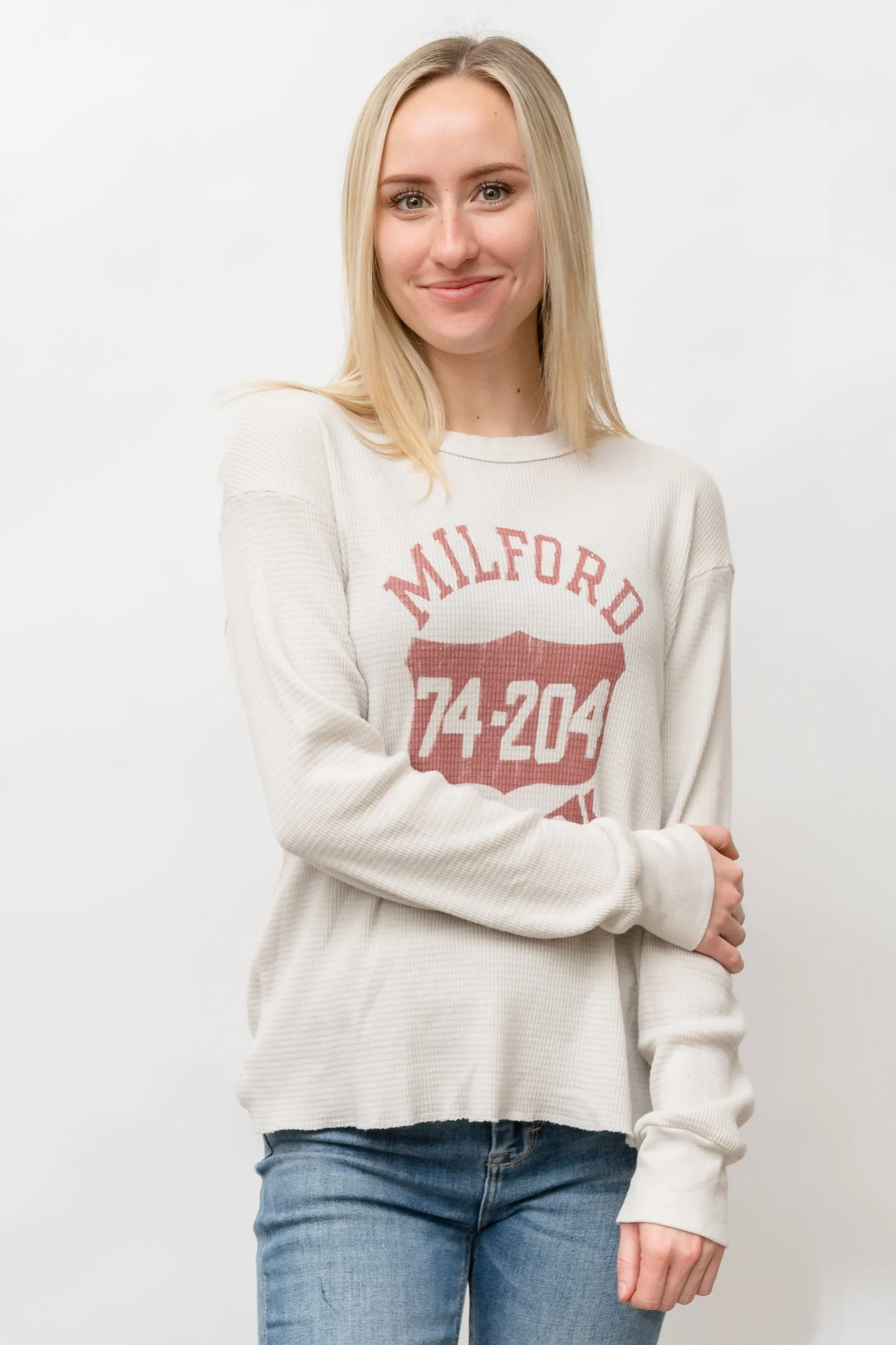 MILFORD DISTRESSED THERMAL LONG SLEEVE - VINTAGE WHITE
