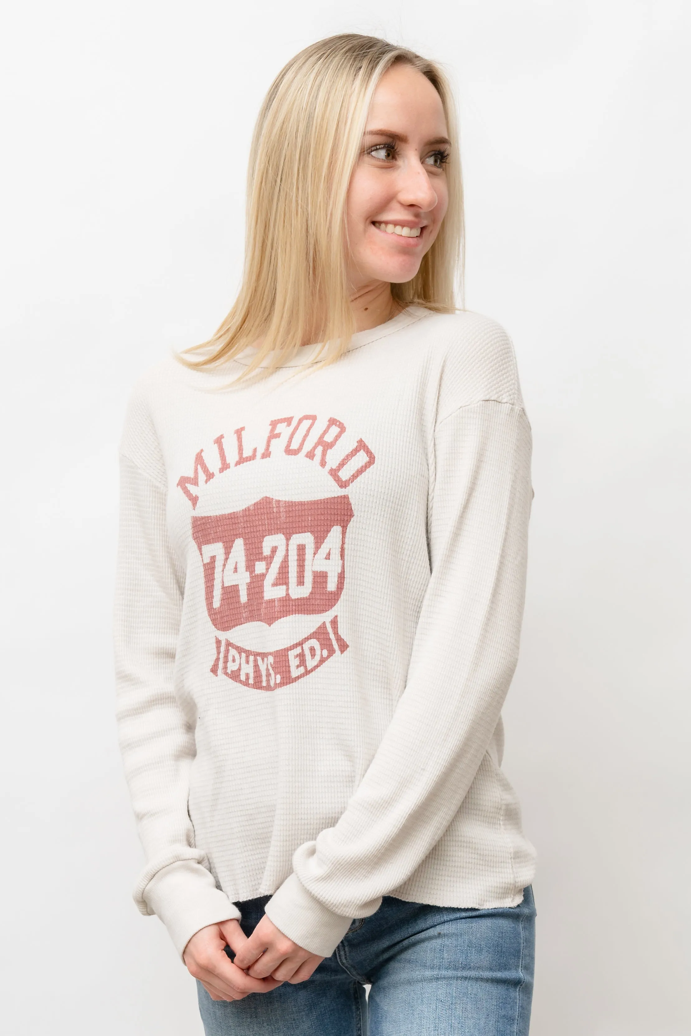 MILFORD DISTRESSED THERMAL LONG SLEEVE - VINTAGE WHITE