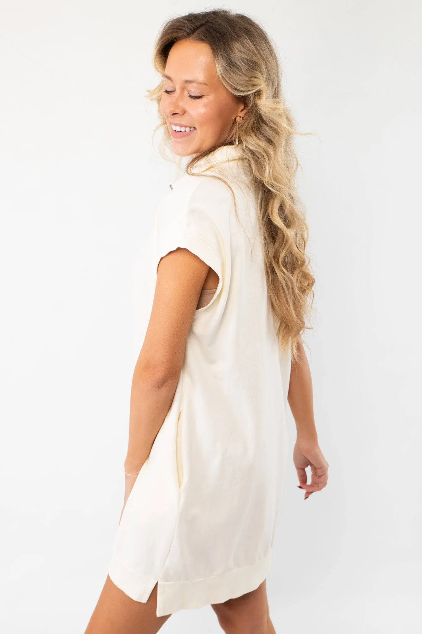 On the Go Cream Quarterzip Mini Dress