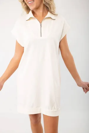 On the Go Cream Quarterzip Mini Dress