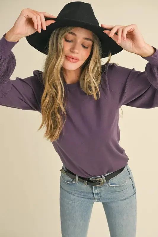 Pointelle Puff Sleeve Sweater