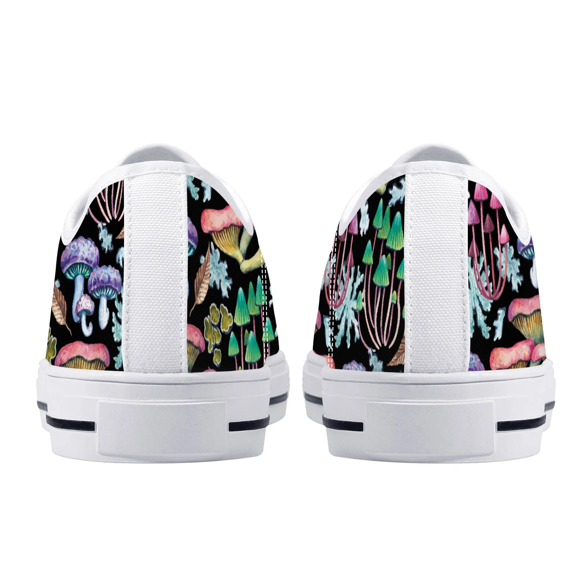Psychedelic Mushroom Garden on Black Canvas Sneakers