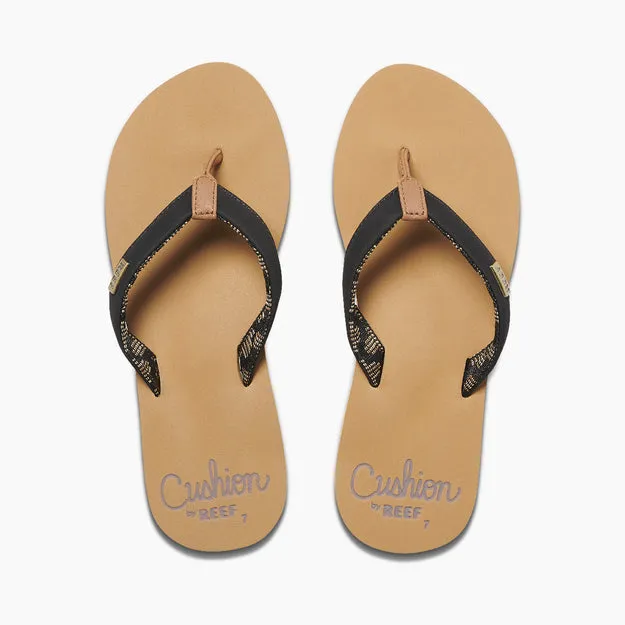 Reef Womens Cushion Sands Flip Flops - Black/Tan