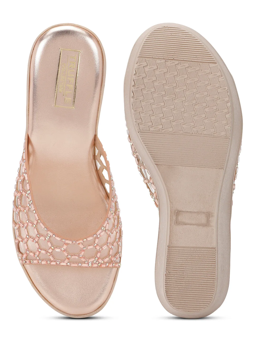Rose Gold PU Slip-On Wedges (TC-SLC-242-RGLD)