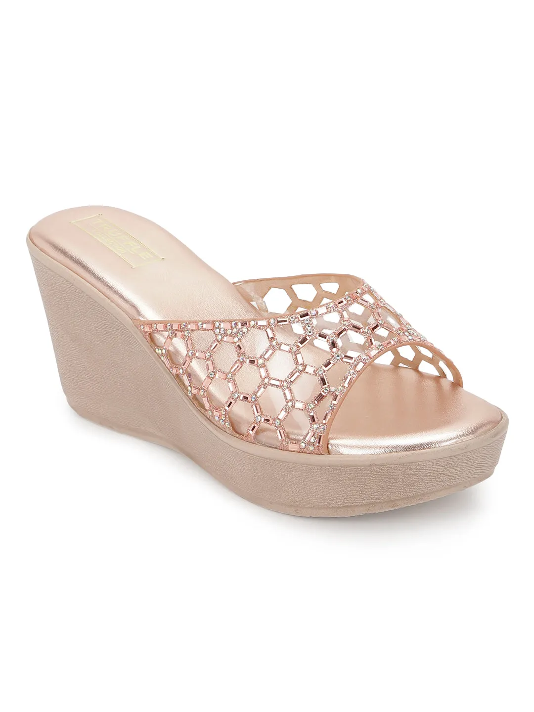 Rose Gold PU Slip-On Wedges (TC-SLC-242-RGLD)