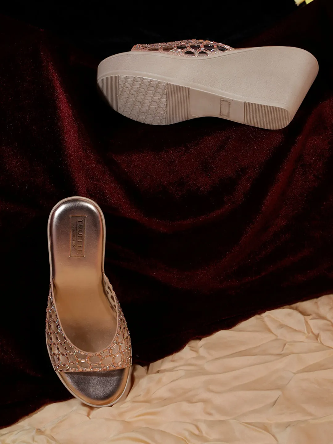 Rose Gold PU Slip-On Wedges (TC-SLC-242-RGLD)