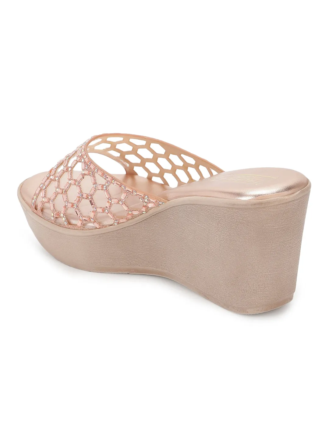 Rose Gold PU Slip-On Wedges (TC-SLC-242-RGLD)