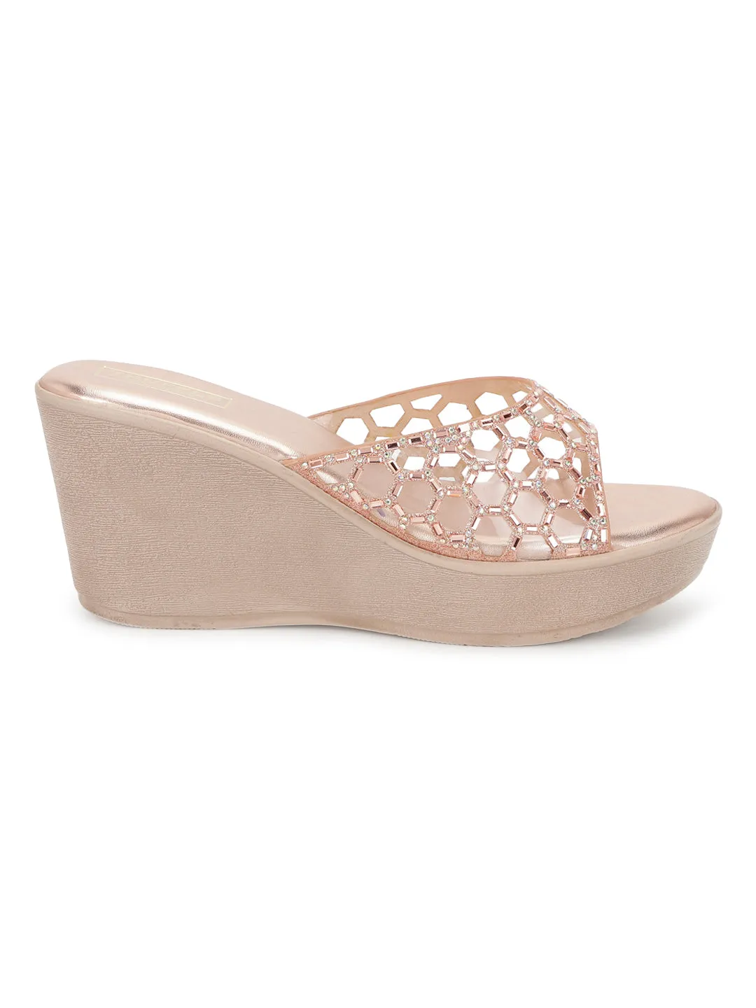 Rose Gold PU Slip-On Wedges (TC-SLC-242-RGLD)