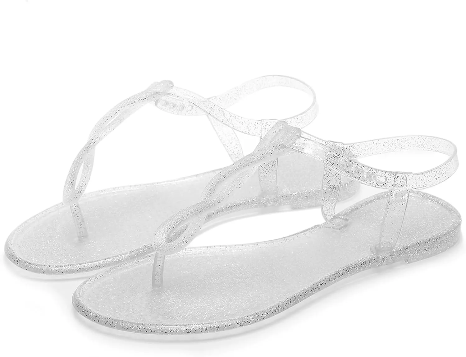 Sandals for Womens Thong Flip Flops Jelly Shoes Adjustable T-Strap Jellies Flats Clear Dress Slipper Summer Beach Slides Quick Dry Soft Slip On
