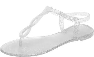 Sandals for Womens Thong Flip Flops Jelly Shoes Adjustable T-Strap Jellies Flats Clear Dress Slipper Summer Beach Slides Quick Dry Soft Slip On