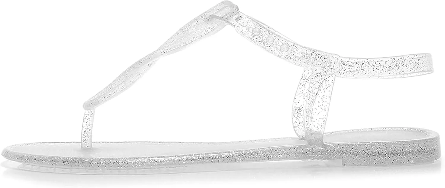 Sandals for Womens Thong Flip Flops Jelly Shoes Adjustable T-Strap Jellies Flats Clear Dress Slipper Summer Beach Slides Quick Dry Soft Slip On