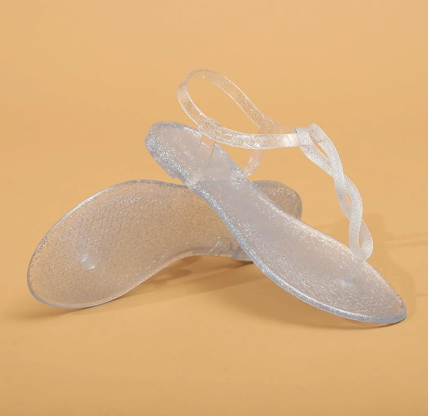 Sandals for Womens Thong Flip Flops Jelly Shoes Adjustable T-Strap Jellies Flats Clear Dress Slipper Summer Beach Slides Quick Dry Soft Slip On