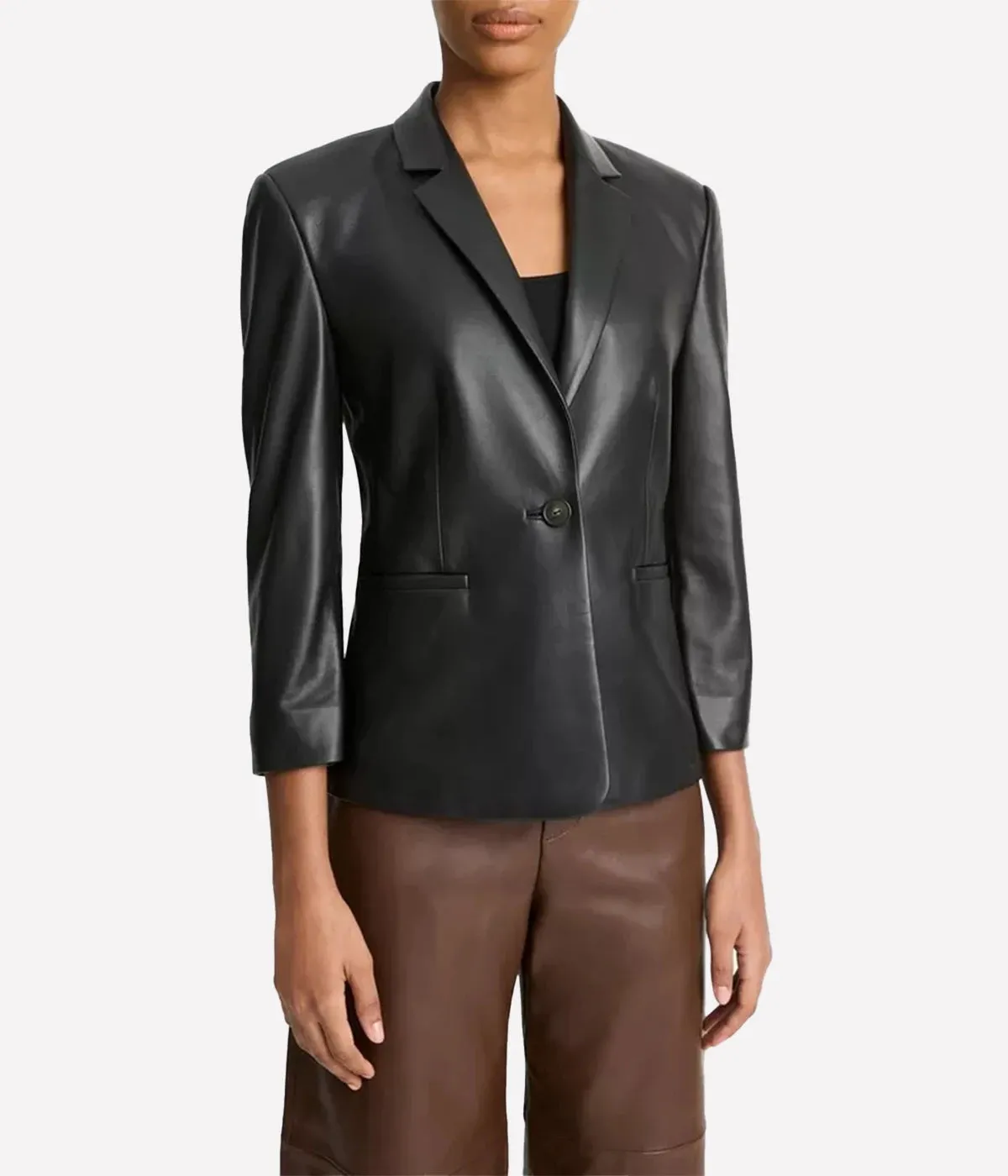 Shrunken Leather Blazer in Black