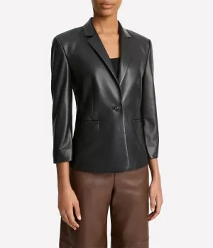 Shrunken Leather Blazer in Black