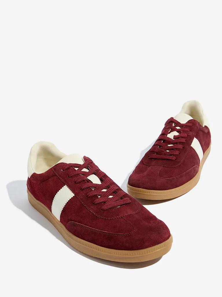 SOLEPLAY Maroon Faux-Suede Lace-Up Sneakers