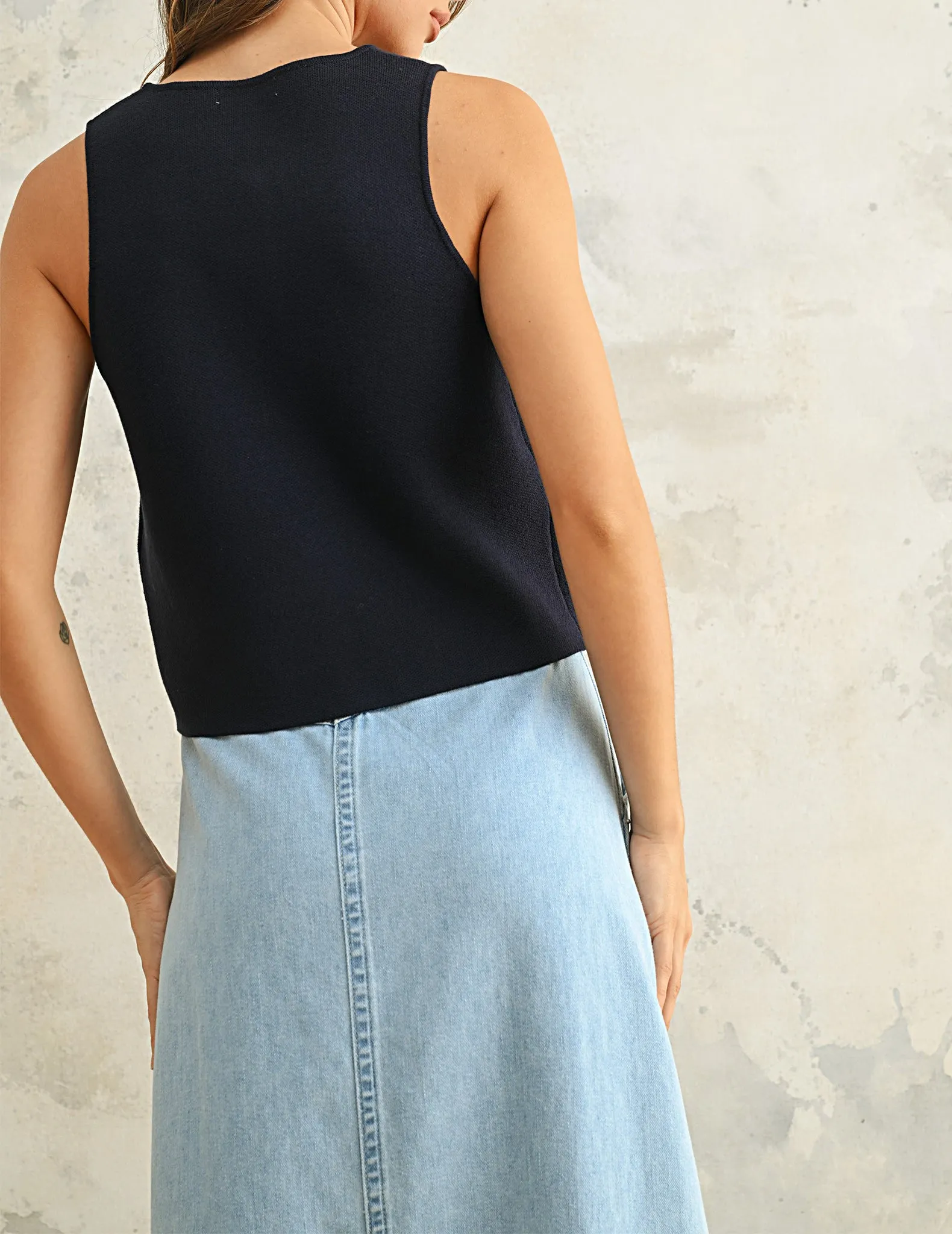 Stacey Buttoned Navy Knit Vest