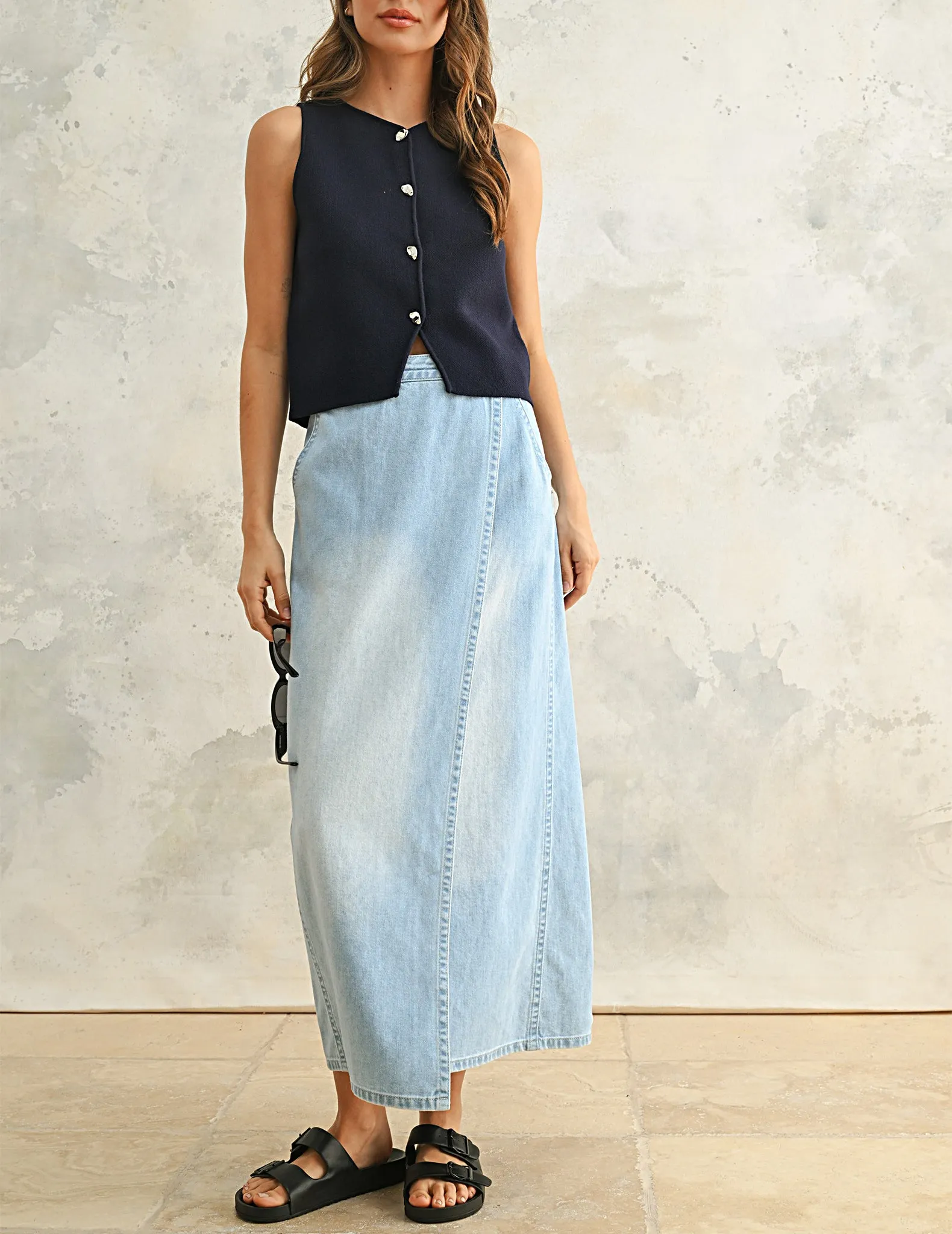 Stacey Buttoned Navy Knit Vest