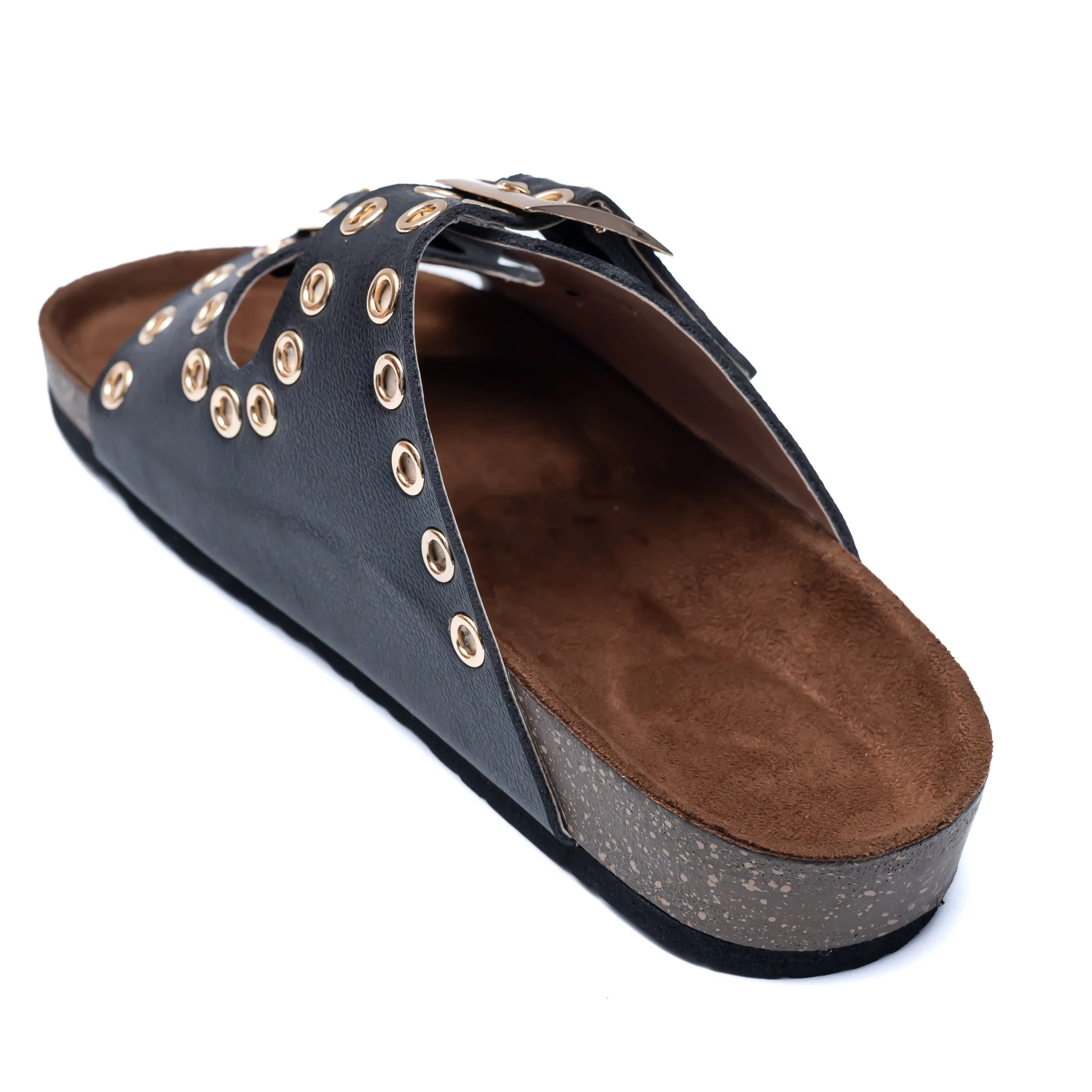 Studded Buckle Strap Sliders - Black
