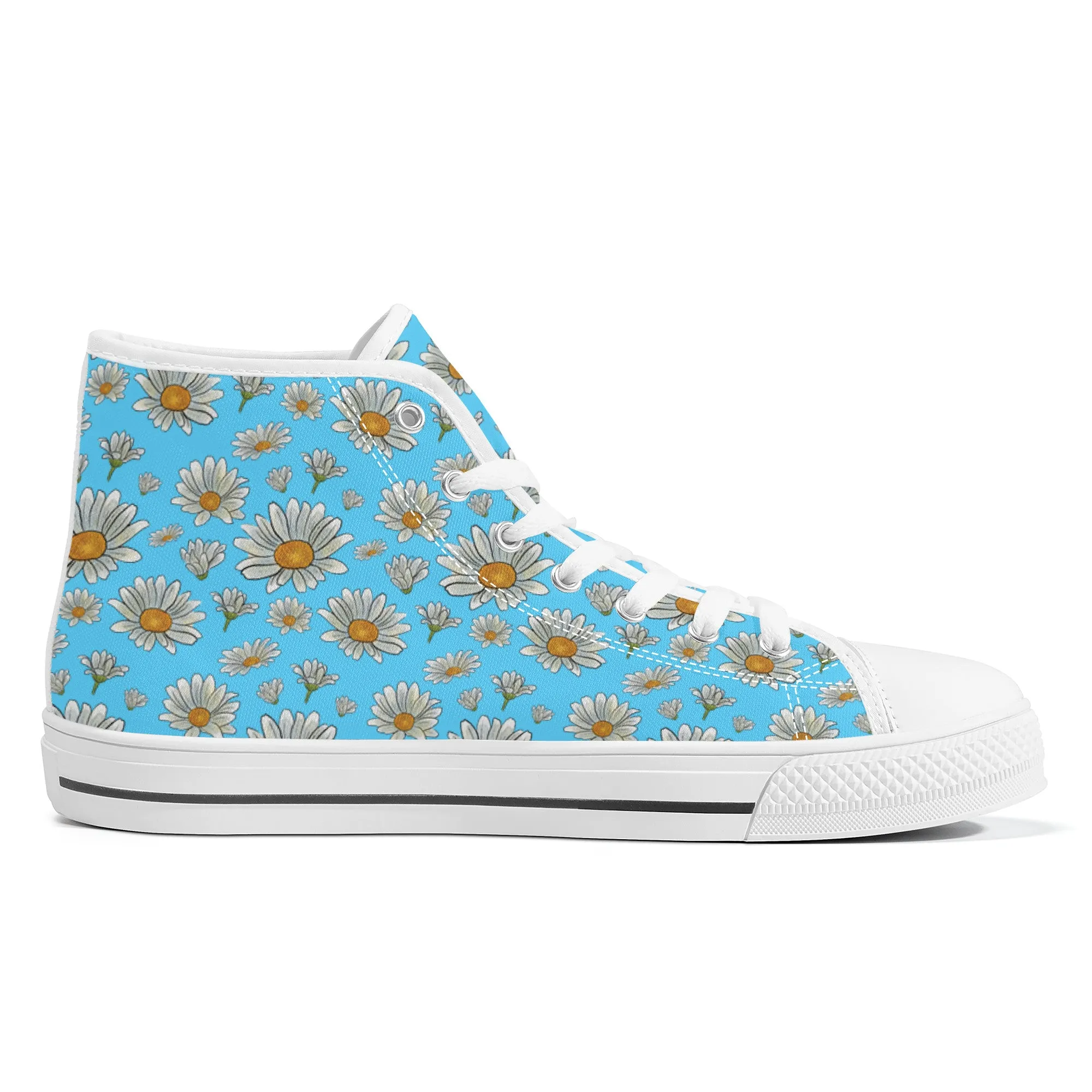 Summer Daisies on Light Blue Converse Style High Tops