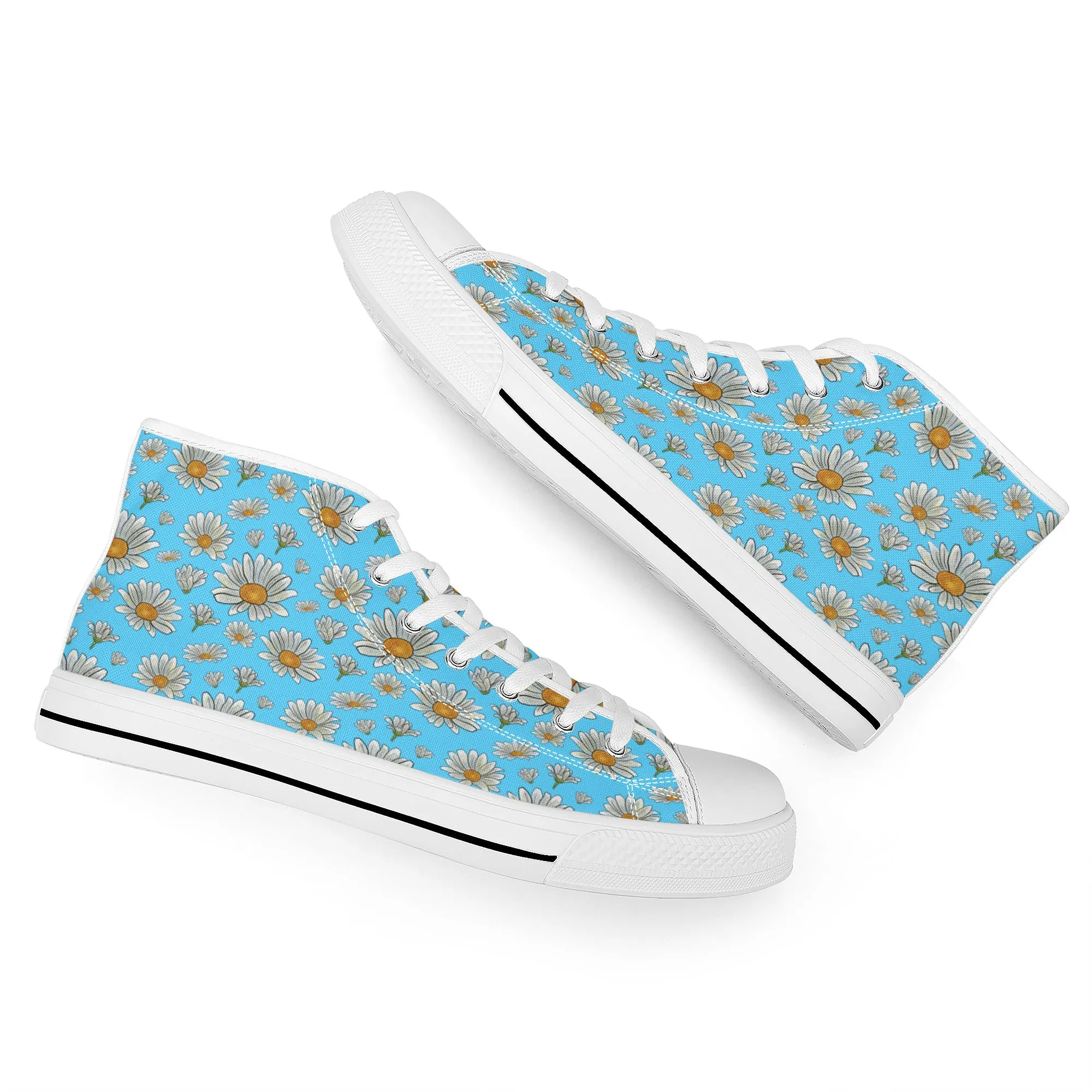 Summer Daisies on Light Blue Converse Style High Tops