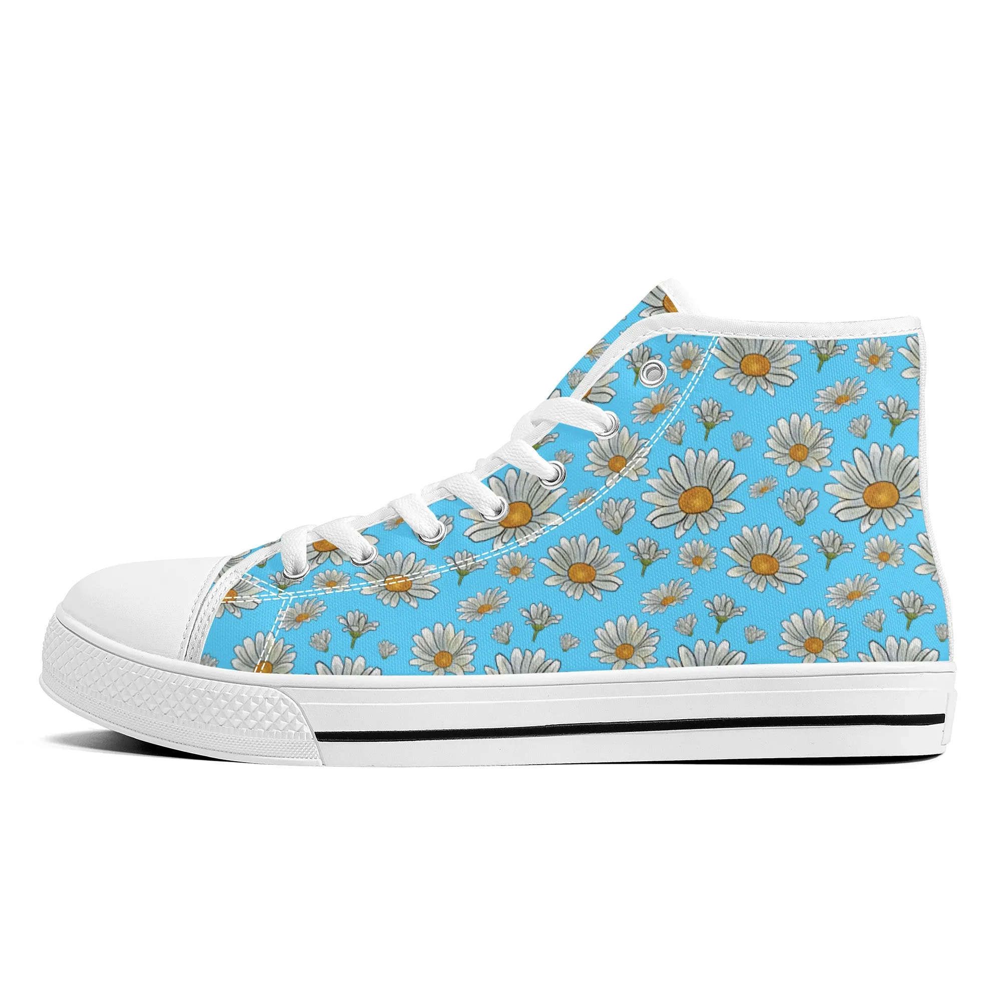Summer Daisies on Light Blue Converse Style High Tops