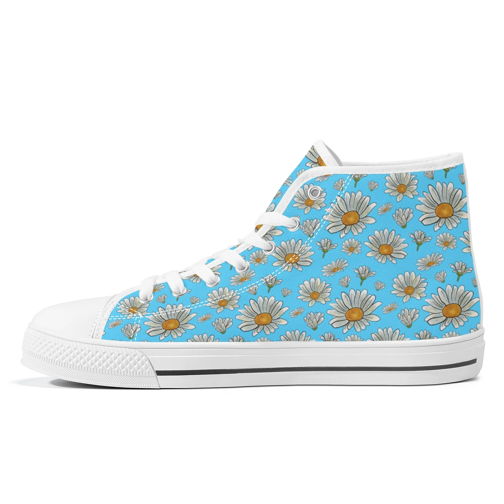 Summer Daisies on Light Blue Converse Style High Tops