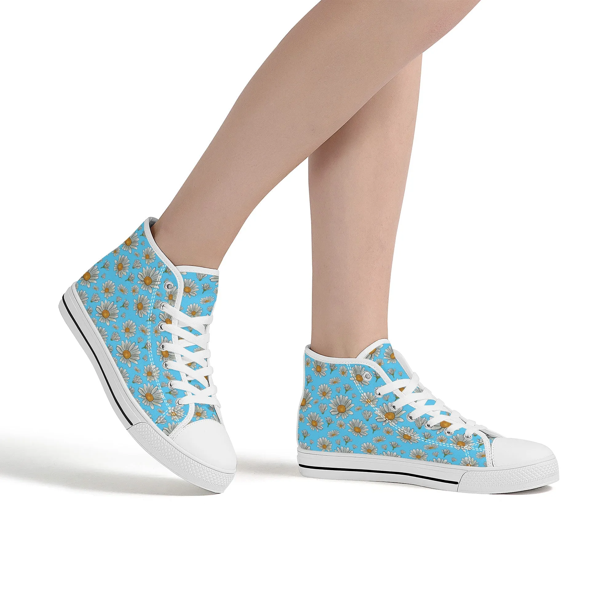 Summer Daisies on Light Blue Converse Style High Tops