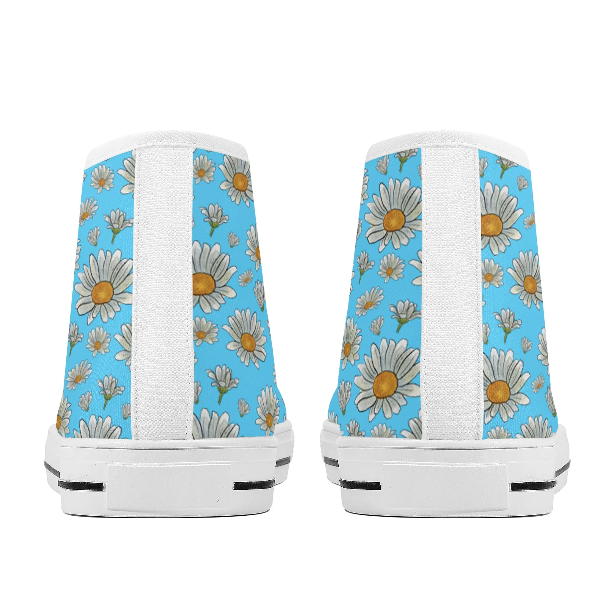 Summer Daisies on Light Blue Converse Style High Tops