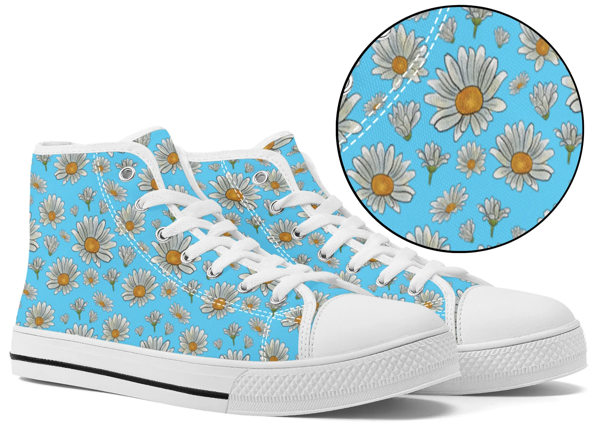 Summer Daisies on Light Blue Converse Style High Tops