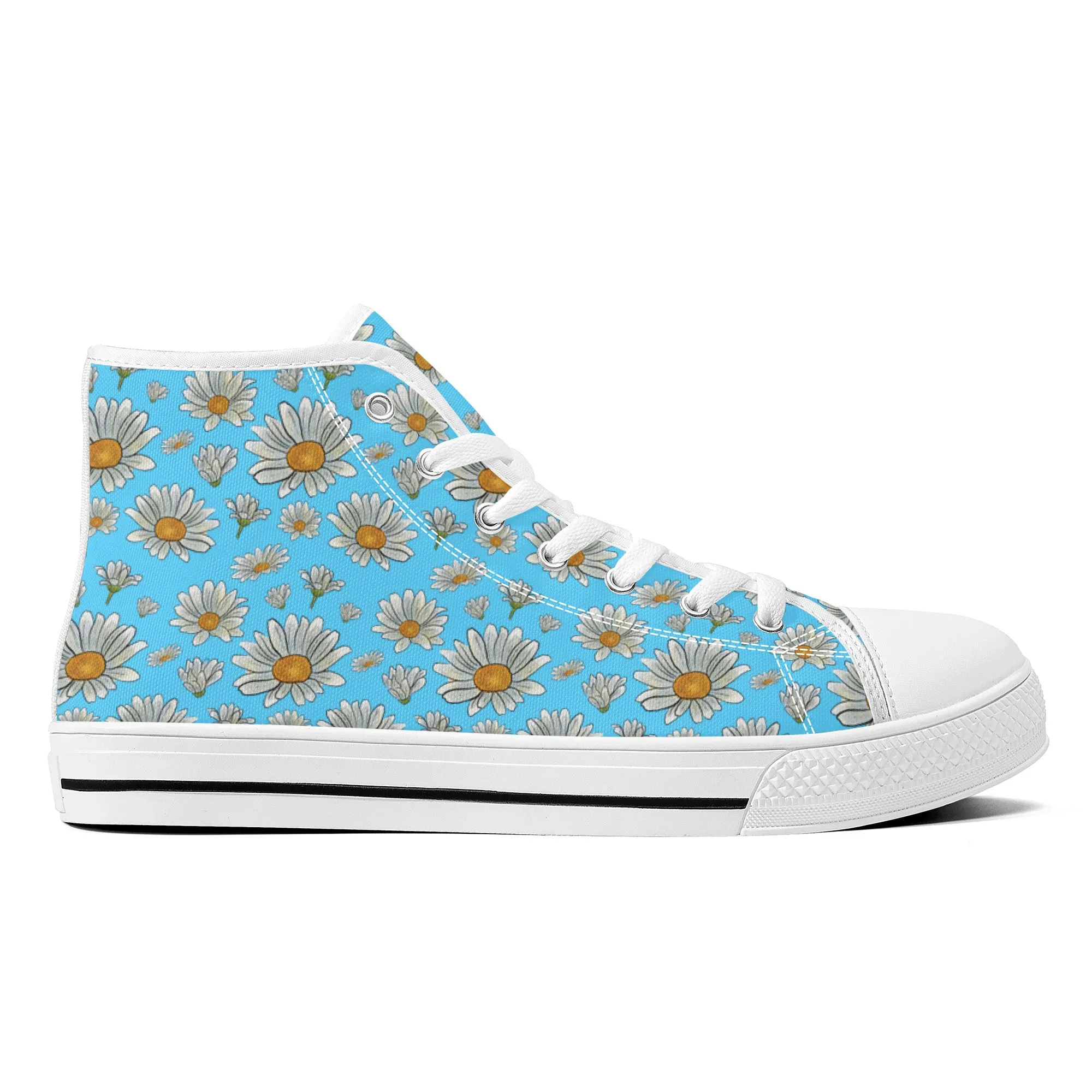 Summer Daisies on Light Blue Converse Style High Tops